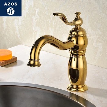 

Azos Under Counter Basin Faucet Soft Extended Brass Ti-Pvd Cold and Hot Switch Continental Bathroom Shower Room Round MPDKF26B