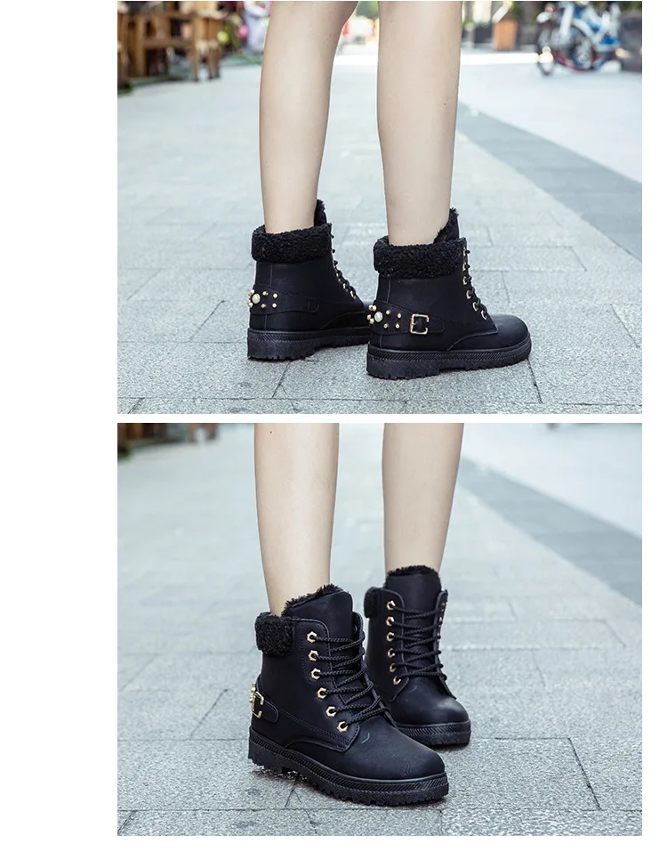 FUJIN/женские ботильоны; зимняя плюшевая теплая женская обувь; коллекция 11,11 года; женские кожаные ботинки с круглым носком и шнуровкой; удобная женская обувь
