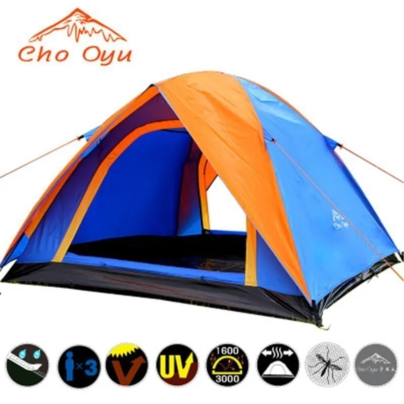 Günstige 3 4 Person Camping Zelt Dual Schicht Windschutz Wasserdichte Anti UV Tourist Zelte für Angeln Wandern Strand Reise 3 saison Zelt
