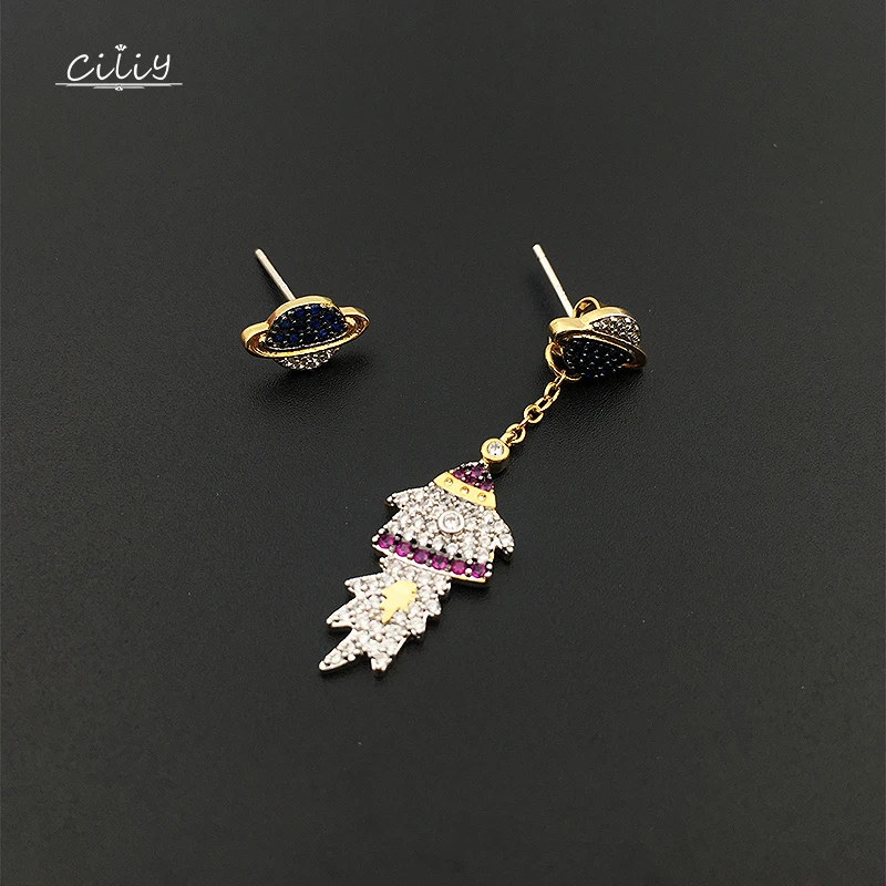 

Ciliy 2018 New Design Fashion Irregular Zircon Earring Women Rocket Planet Rhinestone Girls Big Earring Cute Original F1802522AJ