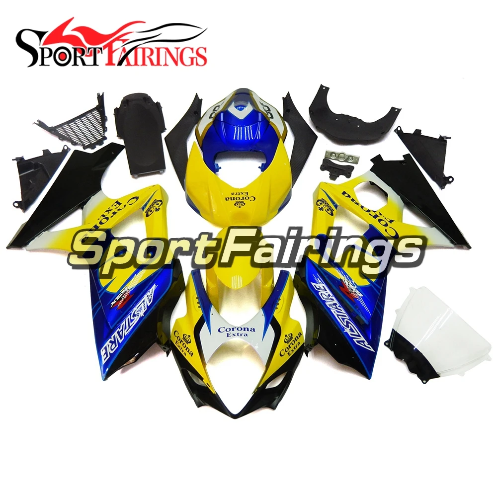 Мотоцикл Обтекатели для Suzuki GSXR1000 GSX-R 1000 K7 07 08 2007 2008 впрыска ABS Пластик обтекатель комплект Корона цвет желтый, синий; размеры 34–43