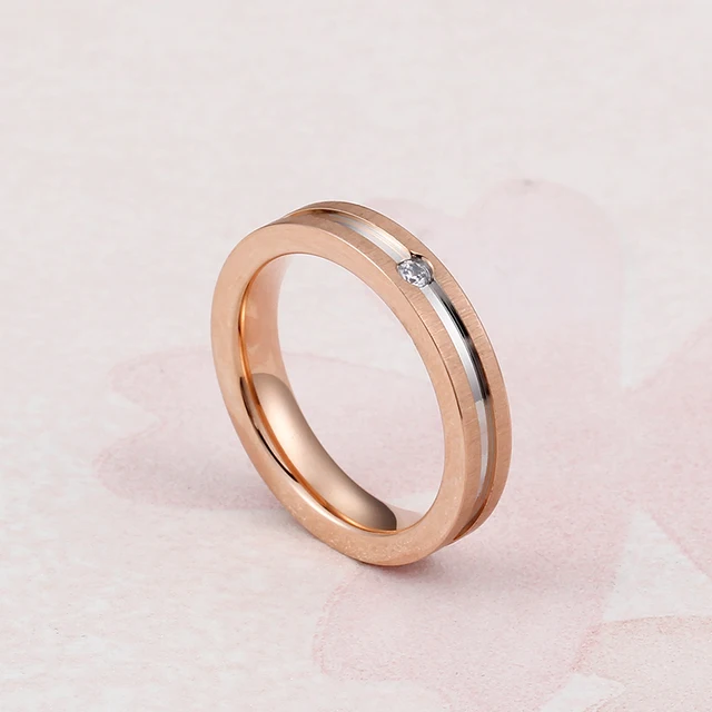 KALEN Stainless Steel Gold & Rose Gold Groove Finger Rings For Women Trendy  Bohemia Cubic Zirconia Wedding Rings Bague Jewelry