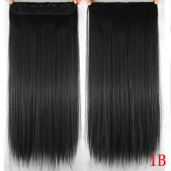Soowee 60cm Long Straight Women Clip in Hair Extensions Black Brown High Tempreture Synthetic Hair Piece 4