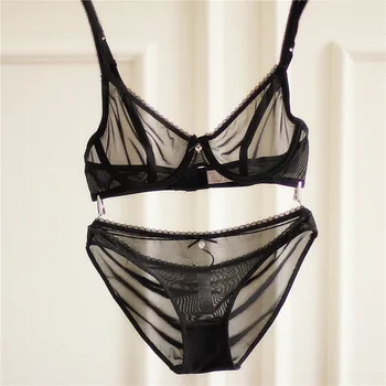 

Fashion women's ultra-thin bra set sexy gauze transparent invisible underwear the temptation lace soft bra