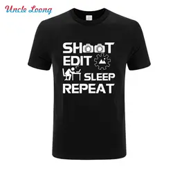 Мужские футболки с надписью Shoot Edit Sleep Repeat, Забавные футболки для фотографа, мужские футболки высокого качества с короткими рукавами, много