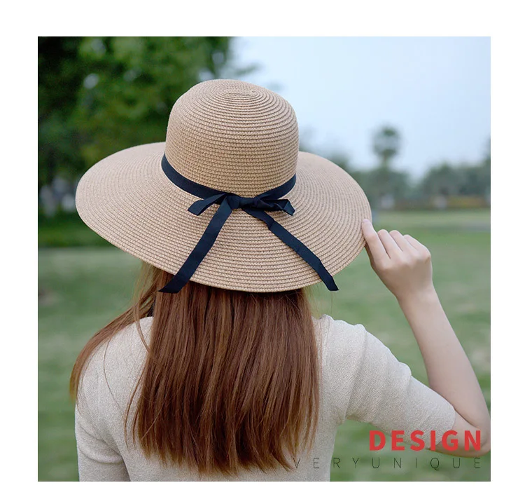 Новые летние женские солнечные шляпы для дам с большим бантом Твердый козырек женская соломенная шляпа для путешествий на открытом воздухе УФ-защита пляжная шляпа от солнца