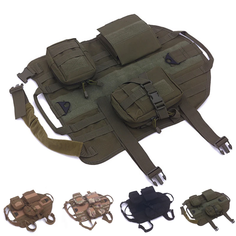 Nylon Dog Outdoor Hunting Training Vest Harness With 3 Detachable Pouch Bags