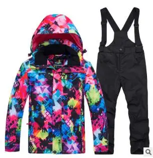 Зимняя верхняя одежда для девочек, лыжный костюм для мальчиков, супер теплая одежда, лыжный костюм для сноуборда, куртка+ штаны, ветрозащитная непромокаемая зимняя одежда - Цвет: as show