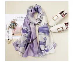 Дизайнерские женский шарф фиолетовый модный шарф Роскошные 100% шелк шарф женские шарфы пляжные качественная шаль листьев печати хиджаб