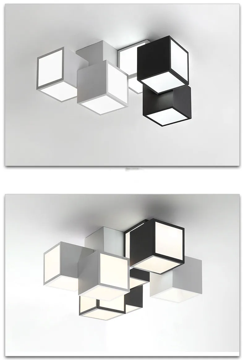 Современные DIY 3D геометрический куб комбинации потолочный светильник для фойе местный номер черный/белый Утюг акриловая Светодиодная