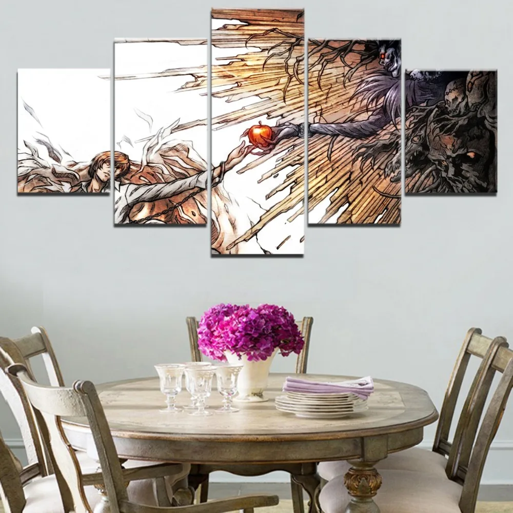 

Canvas Painting Poster 5 Panel Animation Death Note Printed Modular Pictures Home Decor For Living Room Wall Art Artwork Cuadros