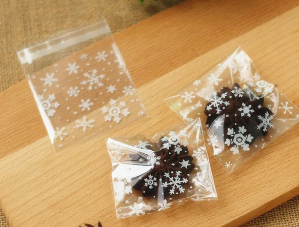 100 шт прозрачный Снежинка пластиковый пакет самоклеющиеся рождественские упаковки еды прозрачный целлофановый пакет печенье конфеты печенье мешок