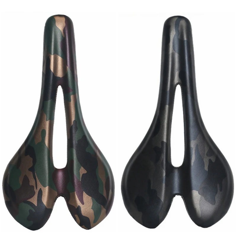 

Leather & Carbon Fiber Bicycle Saddle Seat Cushion Cycling Parts Bike Hollow Saddle Colorfull Black and Green