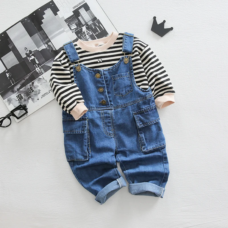 

2019 new arrival boys cotton denim pants kids loose pockets overalls for 1-4 years boy