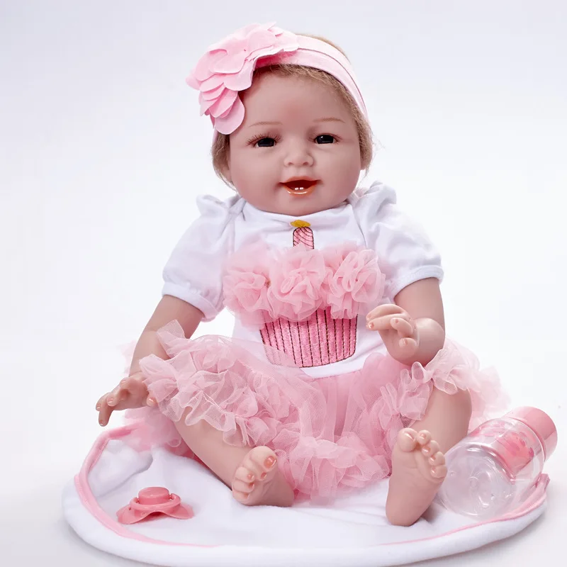 

55cm Simulation Silicone Reborn Princess Doll With Pink Candle Dress Real Like Smile Doll Kids Gift Toy L614