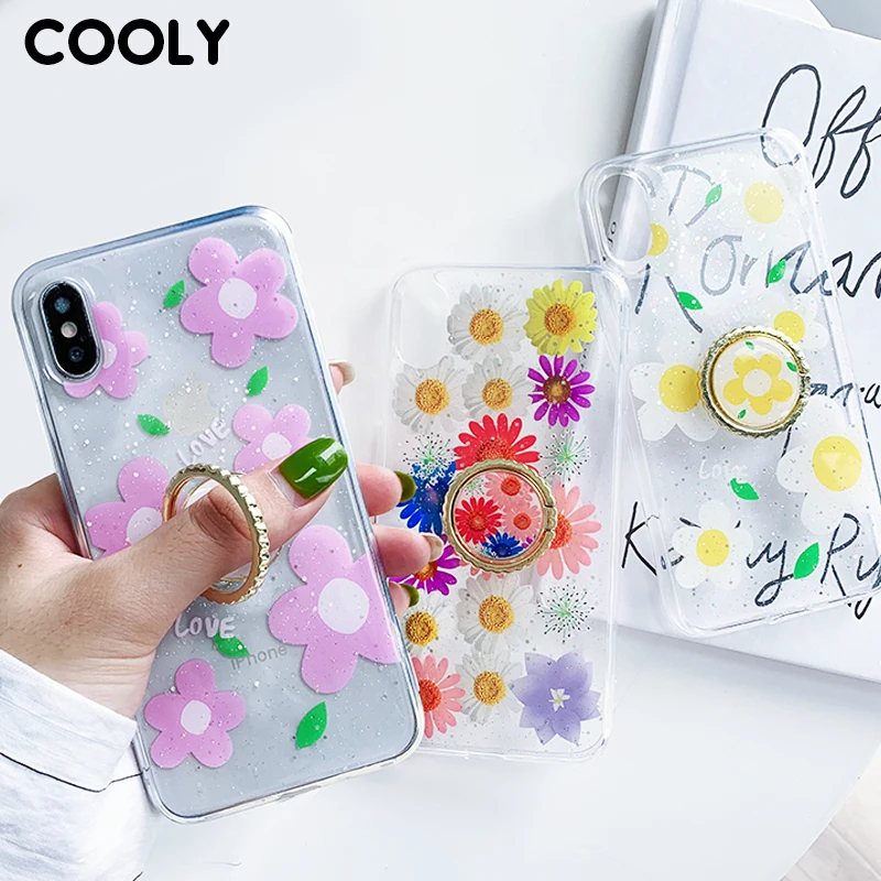 

COOLY Gold Foil Flower Case For Huawei P30 Pro P20 Lite Mate 20 Nova 3 3i 3e 4 4e Phone Cover Soft TPU Silicone Coque Ring Stand