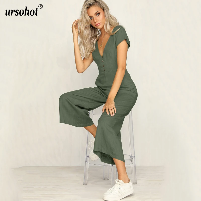 Ursohot/Летний однотонный Повседневный женский комбинезон с широкими штанинами