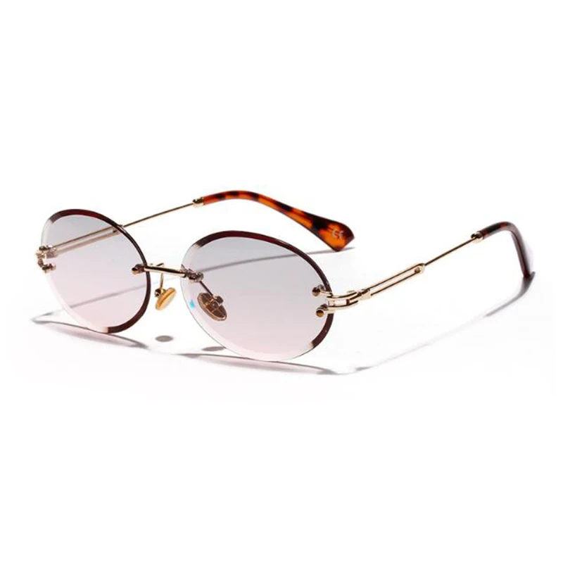 Ретро Овальные Солнцезащитные очки женские безрамные серые коричневые прозрачные линзы без оправы Солнцезащитные очки для женщин uv400 - Цвет линз: C04 Gray Pink