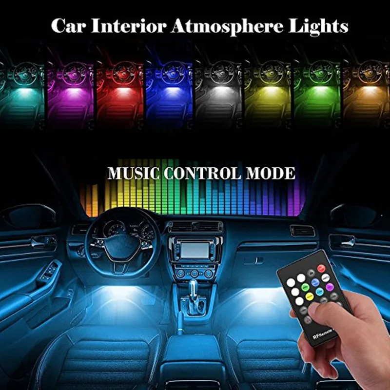 

Car RGB LED Strip Music Control 10W Car Interior Decorative Atmosphere Strip Auto RGB Pathway Floor Light Remote Control 12V