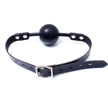 Size Large PU Leather Big Black Silicone Ball Gag Mouth Soft Mouth Plug Oral Fixation Mouth Gag Sex Toys Erotic Game For Couples 3