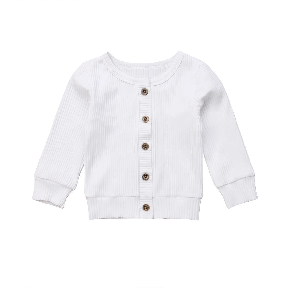 Новорожденных Одежда для маленьких девочек кнопка вязаный свитер кардиган пальто Топы - Цвет: Белый