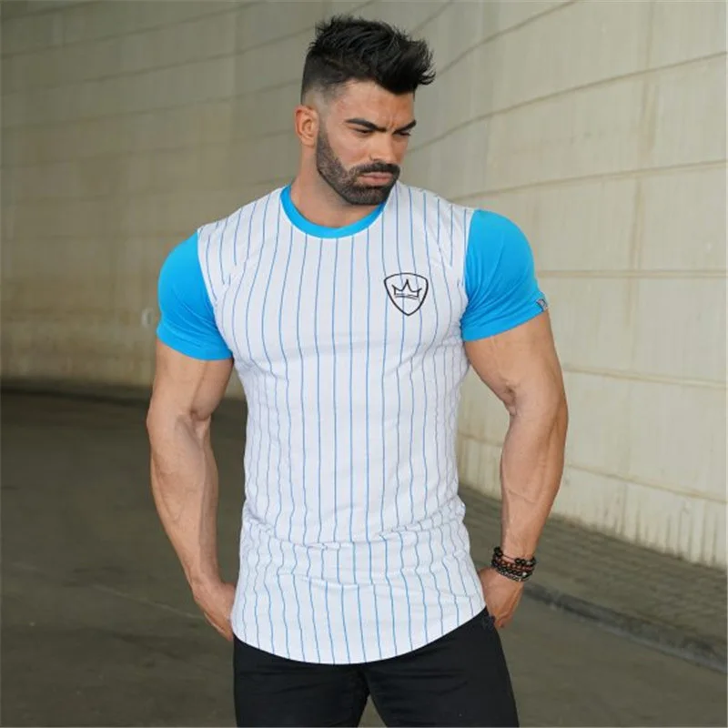 

2018 Mens Brand gyms t shirt Fitness Bodybuilding Fashion Slim Cotton Shirts Men Short Sleeve workout male Casual Tees Tops