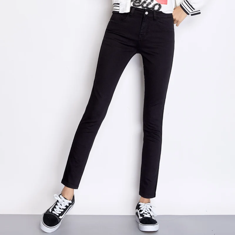 LEIJIJEANS New Arrival Autumn Casual Mid Waist Full Length Black Side Stripe Plus Size 50-120KG Skinny Pencil Jeans Women 7402