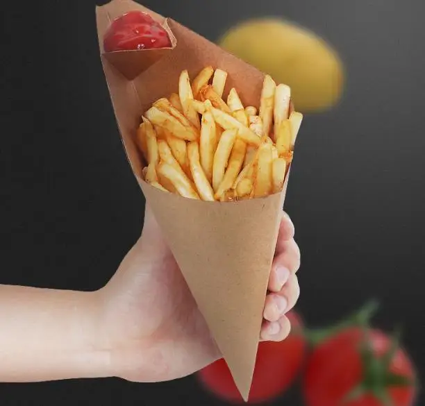 French fries box Cone Chips Oil proof bag Triangle Chips box, Tack out