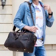 Для Мужчин's crazy horse кожа Дорожная сумка на молнии вокруг коричневый Прочный Натуральная кожа путешествия вещевой большие багажные сумки ноутбука