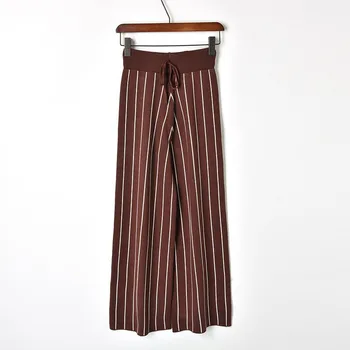 

2019 New Autumn and Winter Contrast Color Vertical Wide Leg Pants Thick Ladies Casual Nine Winter Pants Women