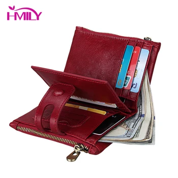 

HMILY Zipper&Hasp Womens Wallets Genuine Leather Small Purse Female& Male Fashion Short Coin Purse Rfid Money Bags Ladies