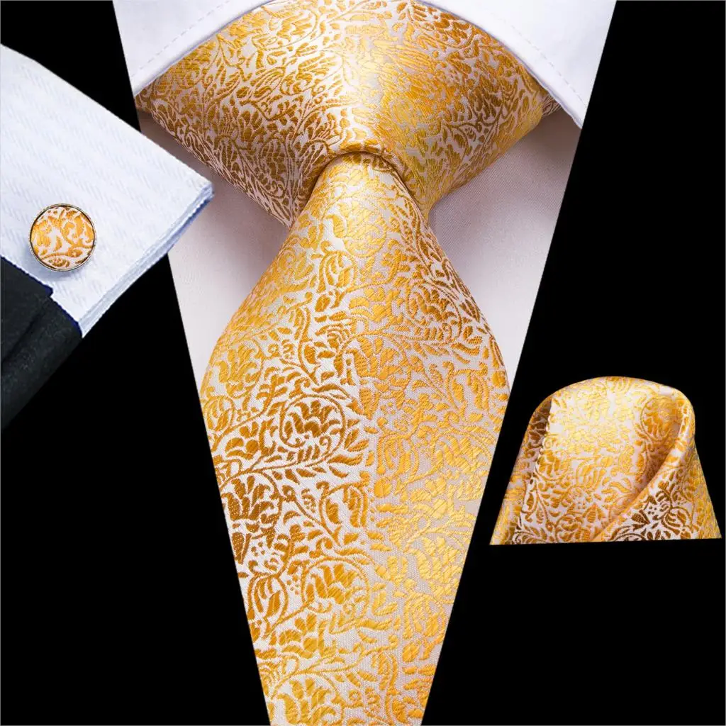 C-3164 Hi-Tie золотые цветочные шелковые галстуки для мужчин Hanky набор запонок Роскошные градиентные мужские s Галстуки для свадебной вечеринки