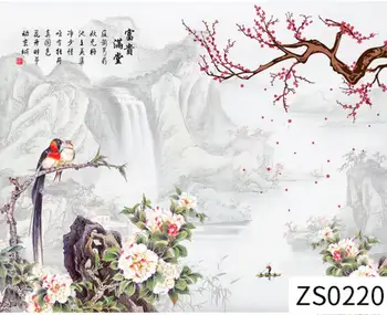

Hand painted oil painting style wallpaper Chinese flowers and birds retro living room TV background wallpaper