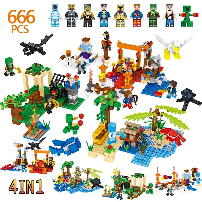

4 In 1 The Village of La Rochelis Building Blocks Compatible LegoINGLY Minecrafted Jungle Island Figures Bricks Kids Toys Gifts