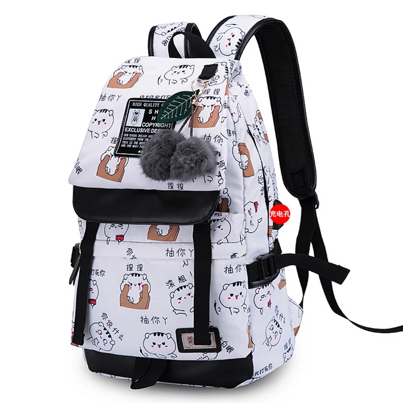 

Polyester Adolescent Girl USB Charging Backpack Student Cartoon Emoji Printing School Bags Women Travel Laptop Schoolbag Bookbag