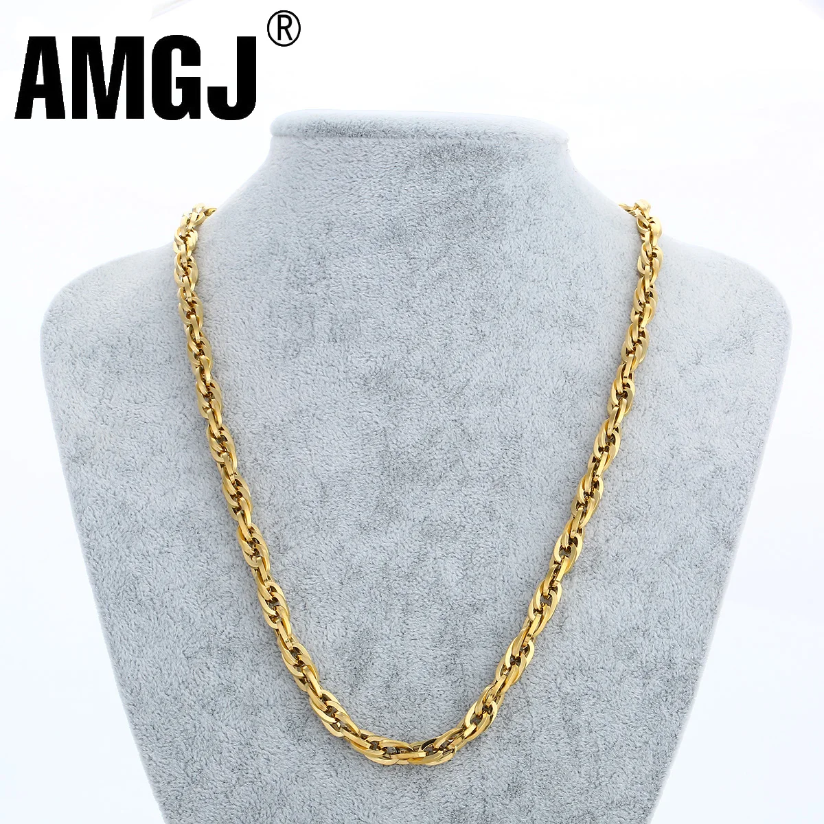 

AMGJ Twisted Rope Link Chain Necklace Hip Hop Gold/Steel Color Stainless Steel Necklace Chain Jewelry Accessories for Men Women