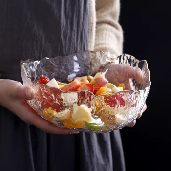 

Kitchenware Large Glass Soup Bowl Transparent Cutlery Household Large Salad Dinner Food Crystal Bowl Tableware Dinnerware
