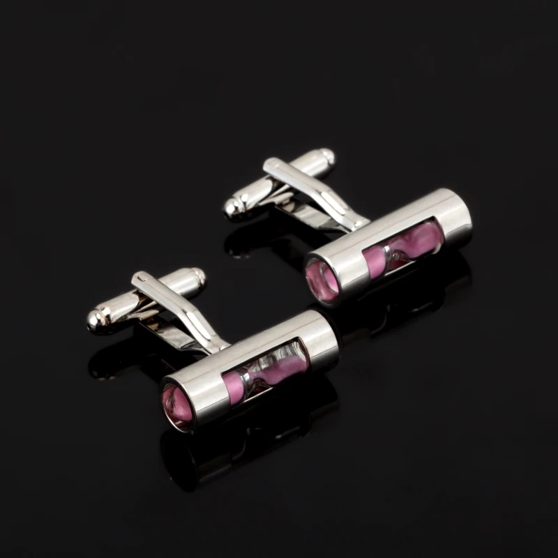Pink Hourglass Timer Cufflinks For Mens Jewelry Shirt Cufflink Brand