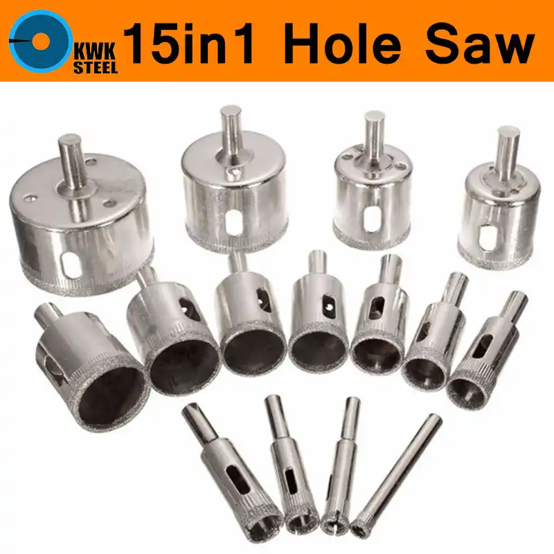 15PC 6-50mm Diamond Tool Glass Drill Bit Hole Saw Cutter for Tile Marble Ceramic