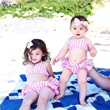 VIAOLI/ г. летний купальник для девочек с эластичными полосками, Раздельный купальник из двух предметов для девочек детское полосатое бикини