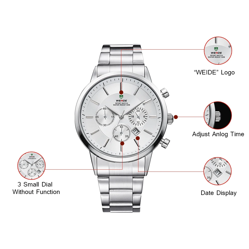 WEIDE  Casual Genuine Luxury Brand Military Watches Japan Quartz Movement Men Business WatchesWaterproof Wristwatch Gift for Men
