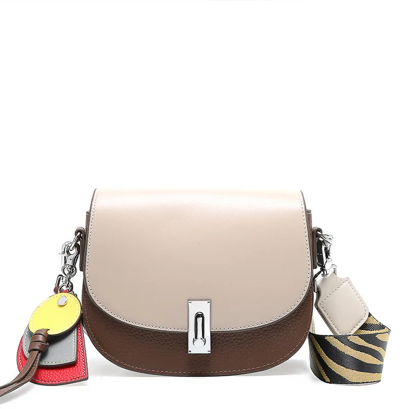 Stylish and gorgeous saddle-shaped design contrast color women messenger bags wide-band crossbody retro wild leather women's bag