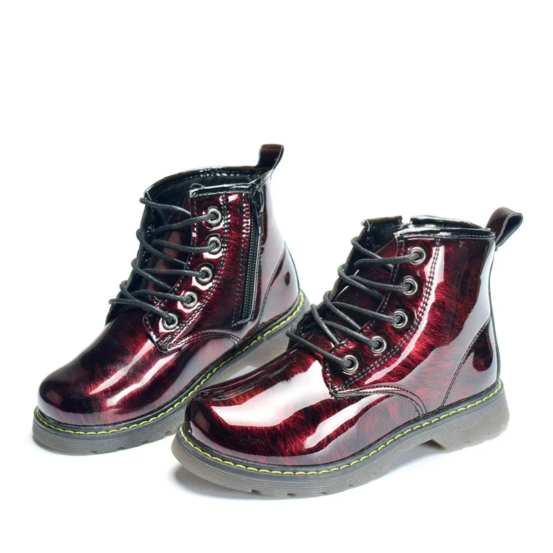 Beste DIMI 2019 Nieuwe Kids Laarzen Schoenen Mode Spiegel Heldere PU Leer Waterdicht Kinderen Martin Laarzen Enkel Rubber Laarzen Voor Jongen meisje