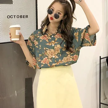 

Harajuku Women Blouse and Tops Vintage rinted Short Sleeve Casual blusas Hawaiian Holiday Beach Versatile Female Lady Shirts