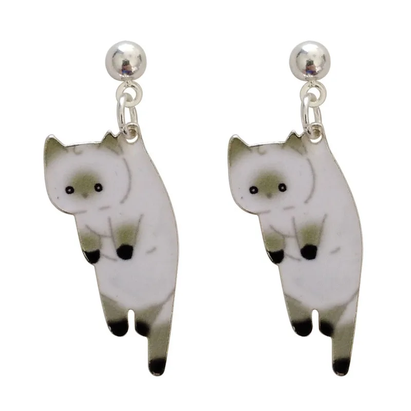 

JIOFREE Korea Style Top Quality black white Cartoon cat pattern Clip on Earrings Without Piercing for Girl Party Best Jewelry