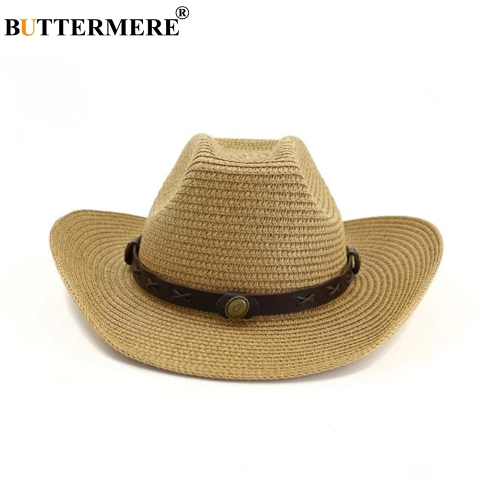 BUTTERMERE Hat Cowboy Mens Panama Hat Summer Beach Straw Hat Black Women Casual Hat New Arrival Cowboy Cap