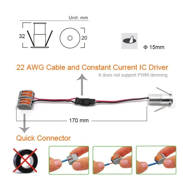 12 шт./лот мини 2 W DC12V Точечные светильники витрины выставочный стенд для украшений светодиодные лампы для шкафа IP52 вырез D15mm