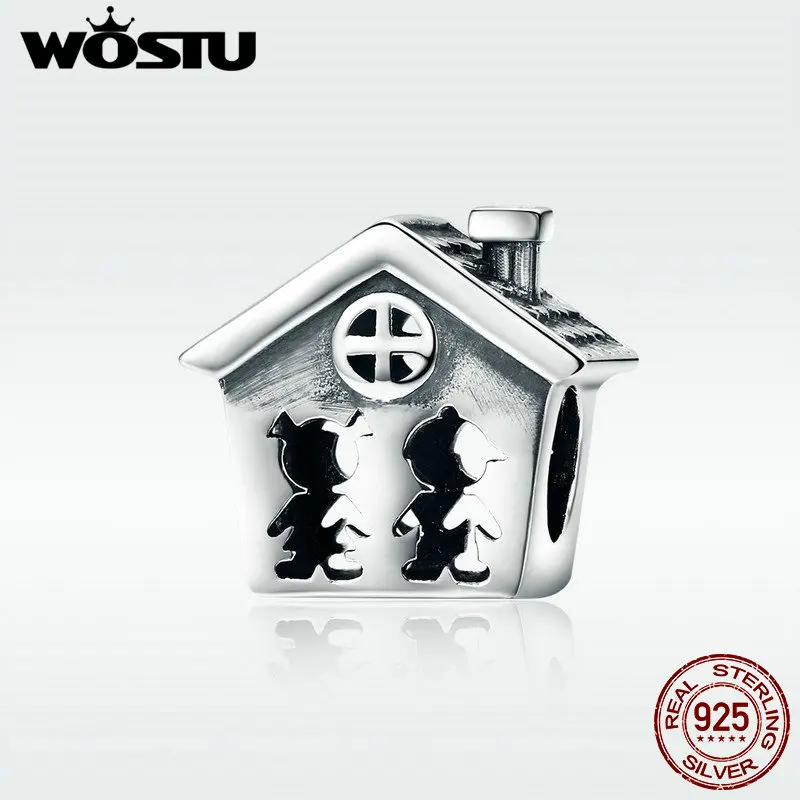

WOSTU Authentic 925 Sterling Silver Perfection Sweet Home Family Together Forever Charm Beads fit Charm Bracelet Gift DXC541