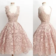 NEW Echt Bild Spitze show A-Line V-ausschnitt Spitze Vintage Cocktailkleid 2016 party kleider abendkleid