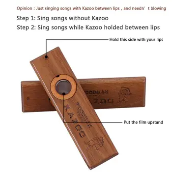 

Mini Wooden Kazoo Musical Instrument Ukulele Guitar Partner Wood Harmonica with Metal Box with 2 membrane and 1 plug for replace